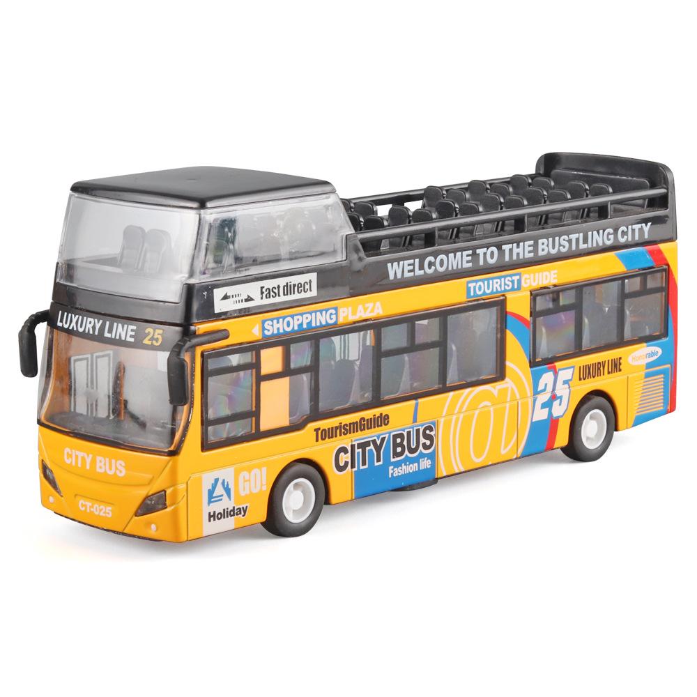 Medium Macau Double-Decker Alloy Sightseeing Bus Model with Lights & Music, Pull-Back Feature