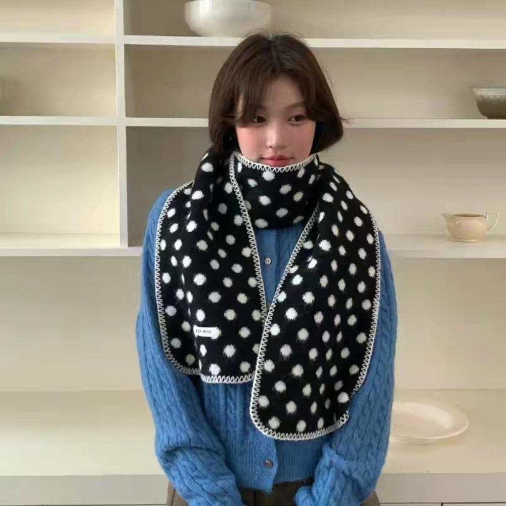 Keep Warm Double-Sided Scarf Korean Style Knitted Scarfves Vintage Polka Dot Scarf Winter