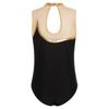 Girls Gymnastics Leotard: Metallic Striped Sheer Mesh Patchwork Keyhole Back Sleeveless Bodysuit for Dance Performance