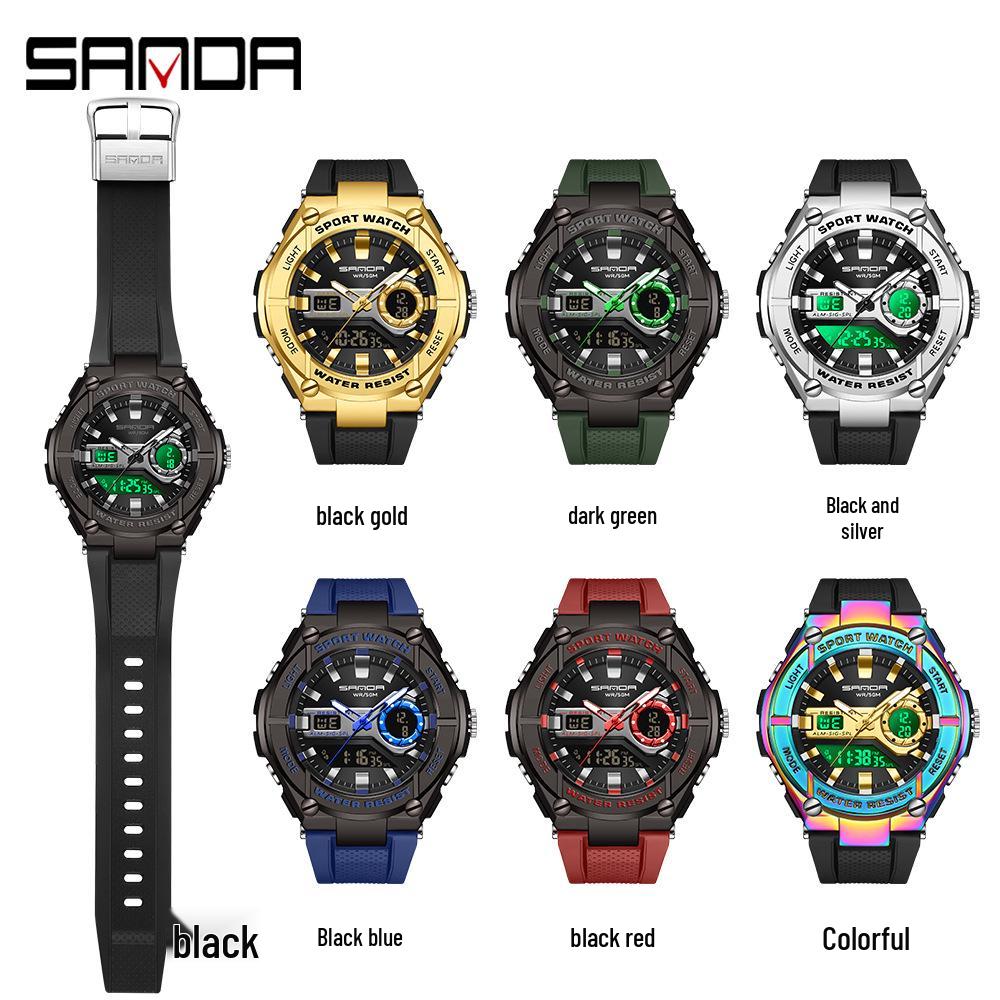 Sanda Man 3123 Multi-function Tactical Military Style Waterproof Luminous Alloy Sports Watch.