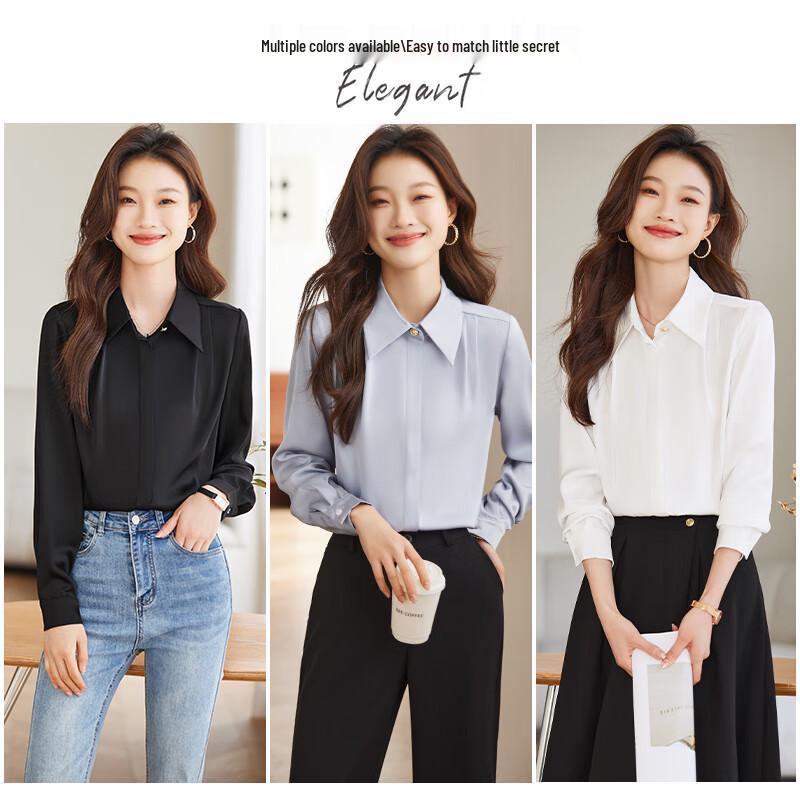 Women's Elegant Long Sleeve Solid Commuter Blouse
