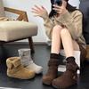 Inner height increase! Short boots hairy boots women's autumn and winter warm piled cotton boots snow boots turned over two women's boots