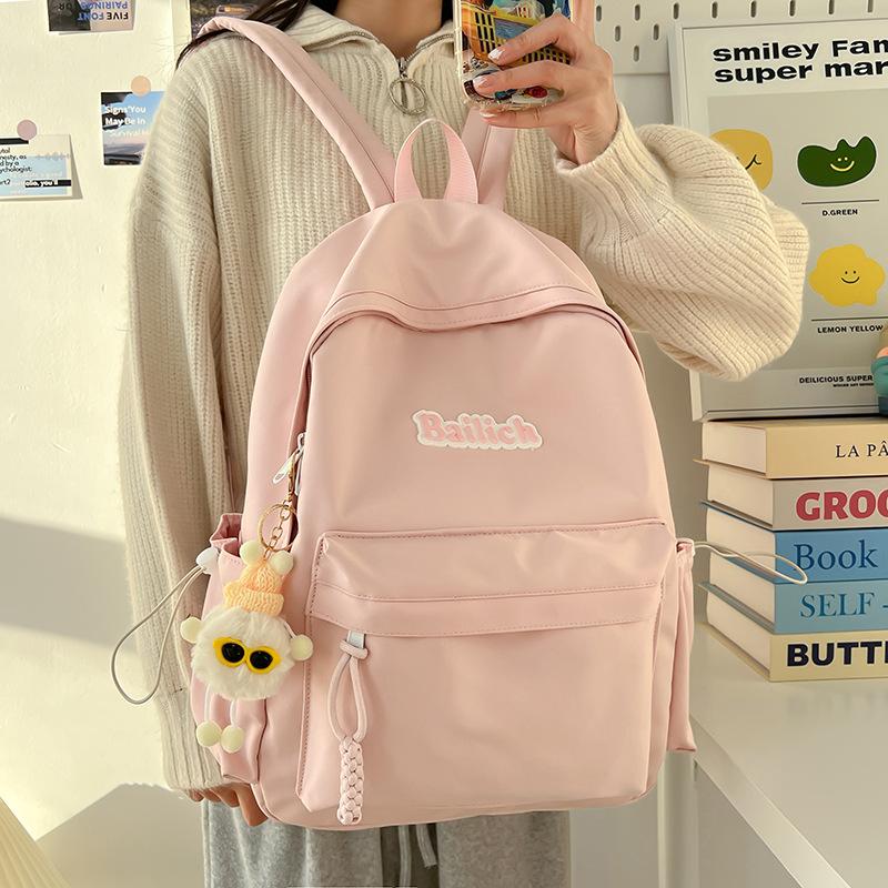 New Fashion Solid Color Simple Backpack Junior High School Student Schoolbag Women's Computer Bag Travel Senior Feeling Backpack