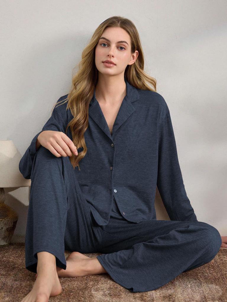 European Style Women's Autumn/Winter Pajama Set: Casual Long Sleeve Cardigan & Pants Homewear