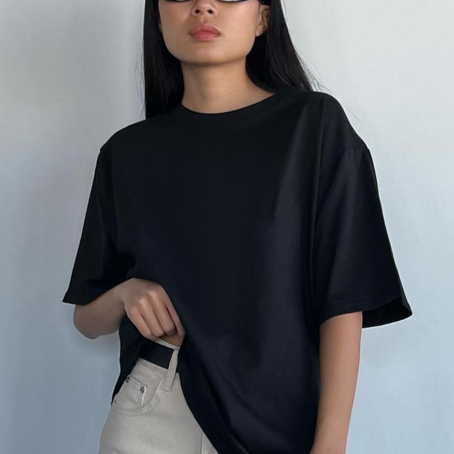 Women's Oversized Short Sleeve T-Shirts Basic Crewneck Tee Summer Breathable Loose Fit Casual Workout Solid Color Cotton Pullover Tops for Women