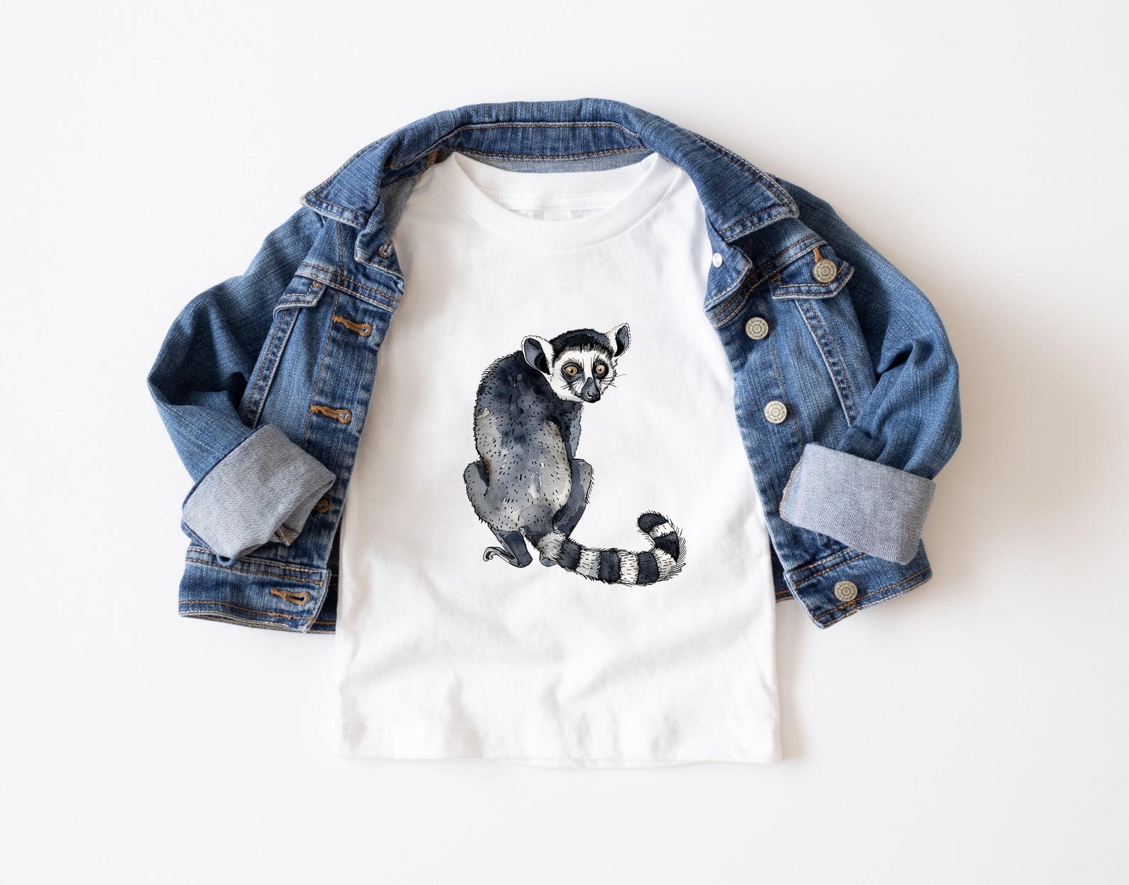 Lemur Graphic T-Shirt for Kids, Organic Cotton – Unique Hand-Drawn Animal Art 150