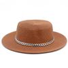 Spring and summer women's travel sunscreen straw hat fashion chain solid color beach British style jazz hat Hats
