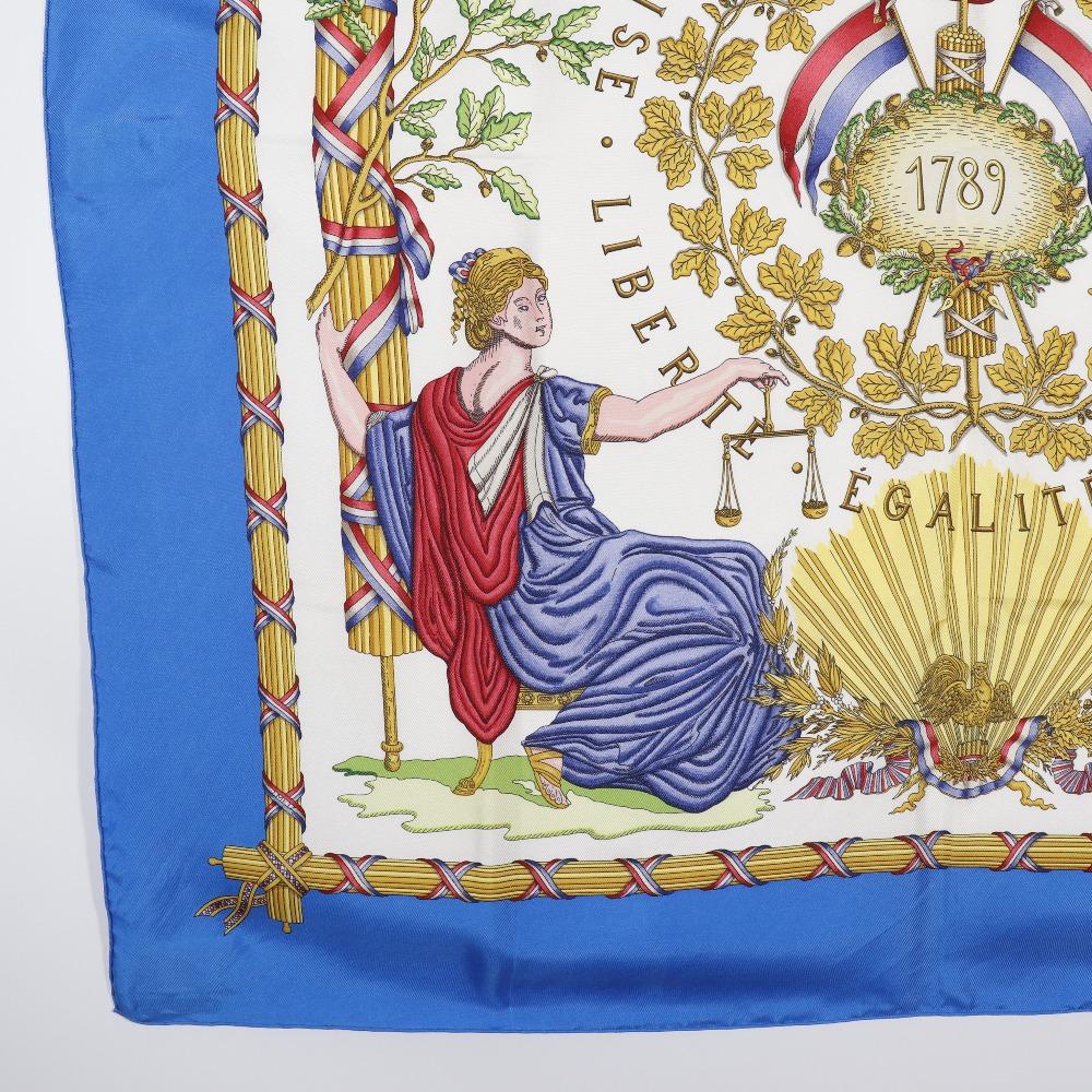 Hermes Carree90 Scarf Blue Silk Women Used