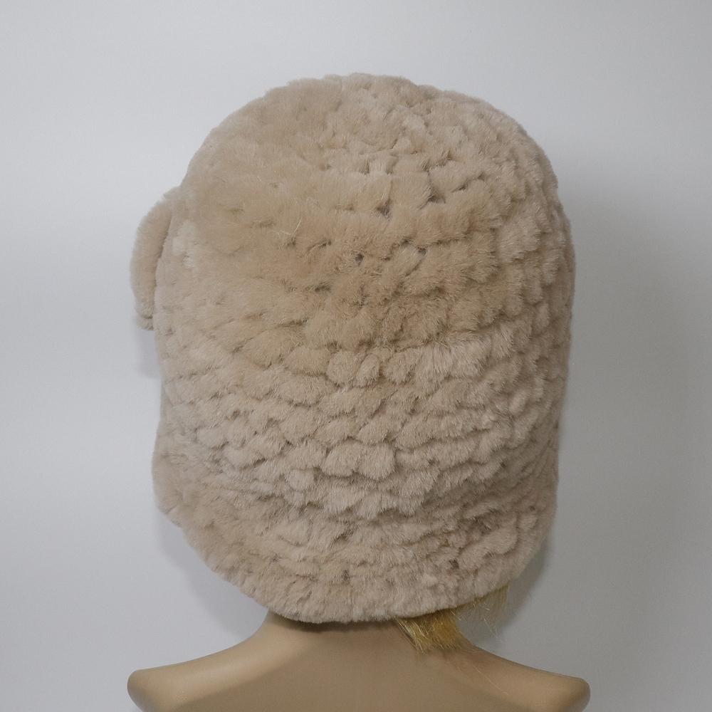 Winter Women Outdoor Knitted Real Rex Rabbit Fur Hat Natural Warm Fur Bucket Hats Girls Fashion Fluffy Real Rex Rabbit Fur Caps