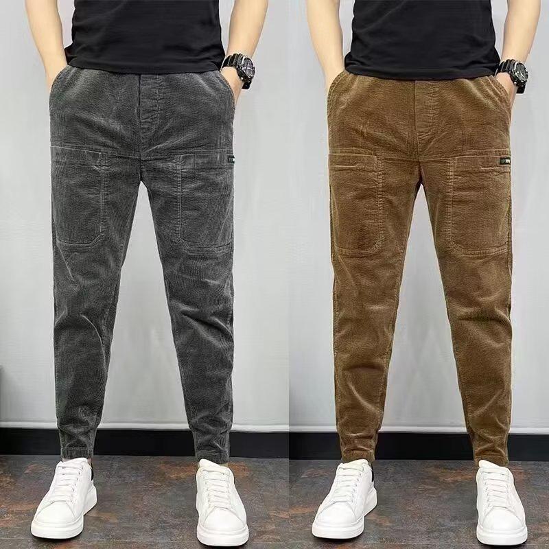 

Celebrity-Style Corduroy Six-Pocket Men s Skinny Pants - Trendy Spring/Autumn Casual Nine-Point Fit M коричневий
