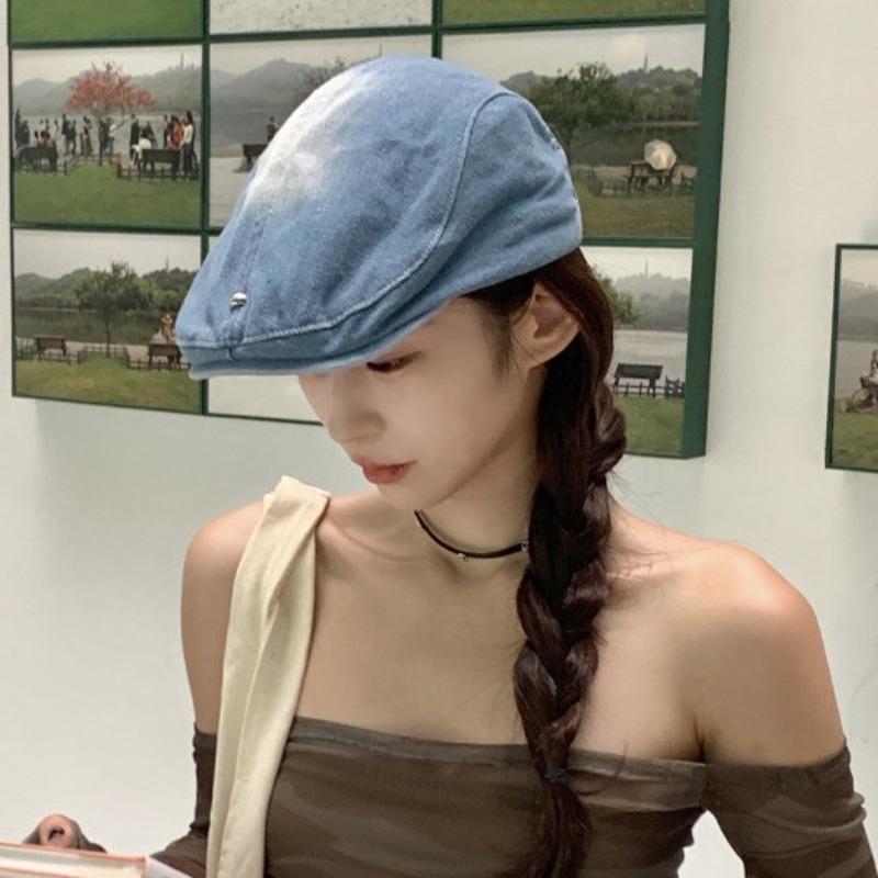 Spring and Summer Washing Cowboy Front Hat Girl Old Retro Hot Girl Newspaper Boy Hat Hong Kong Style Ins Style Versatile Beret