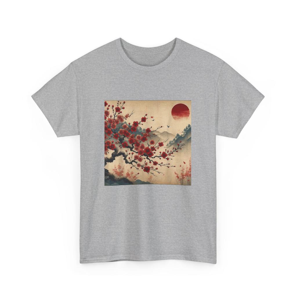 Vintage Cherry Blossom Woodblock Tee Japanese Graphical Art T-Shirt