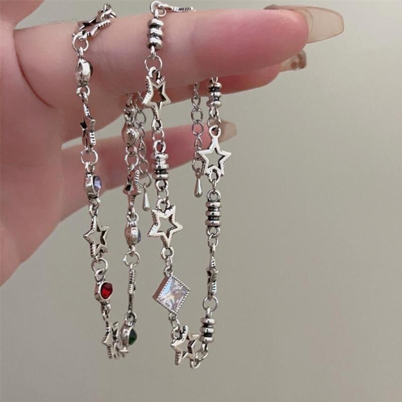 Silver Color Hollow Five-pointed Star Bracelet Zircon Bracelet Female Fashion Grunge Jewelry Adjustable Bracelet