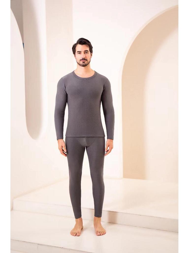 Volcanic Rock Winter Thermal Suit: Thick, Solid Color Round Neck Underwear for Men & Women - Autumn/Winter