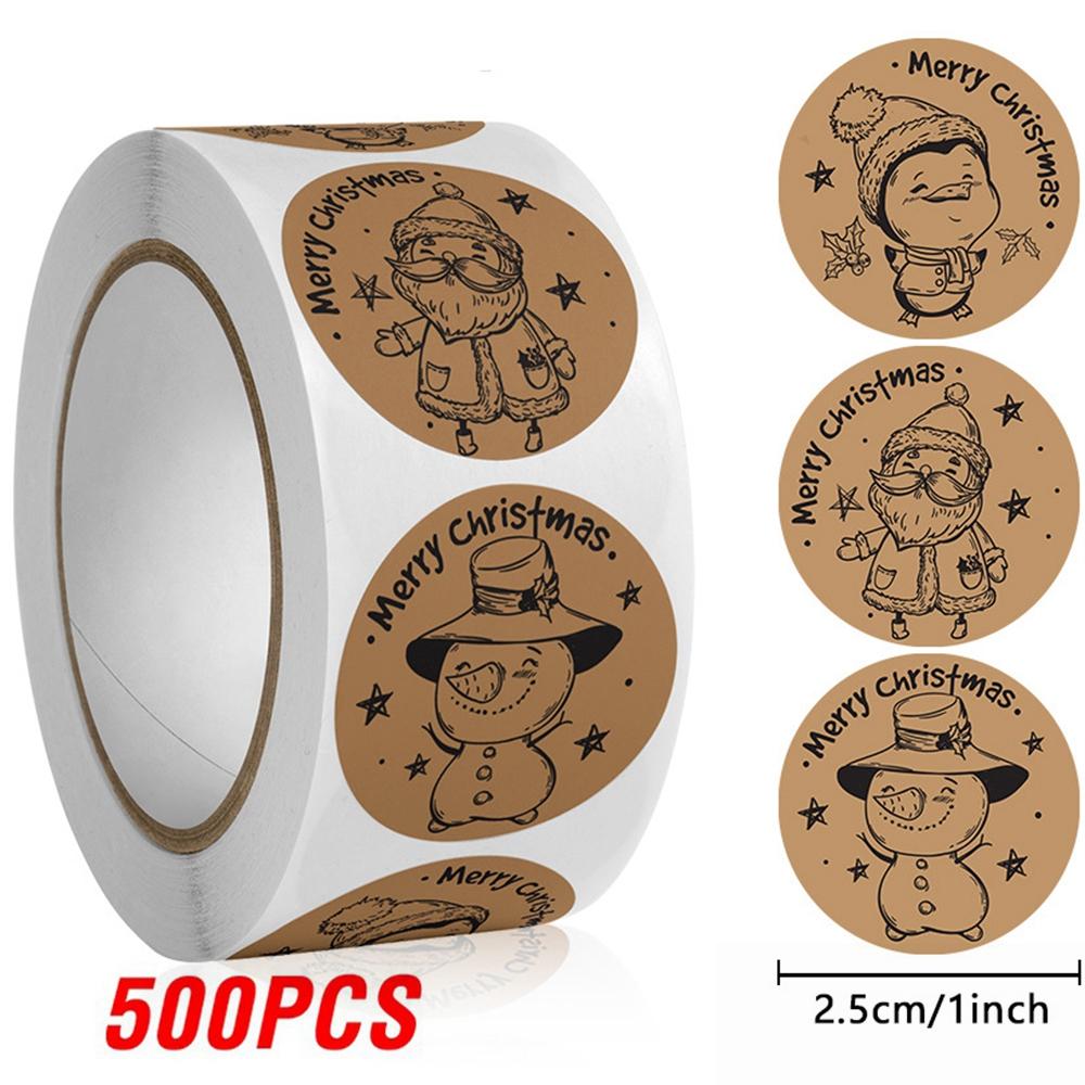 100-500pcs Merry Christmas Sticker , Round Adhesive Decoration Sticker for Cards Envelope Seal Xmas Gift Wraps Box Bags
