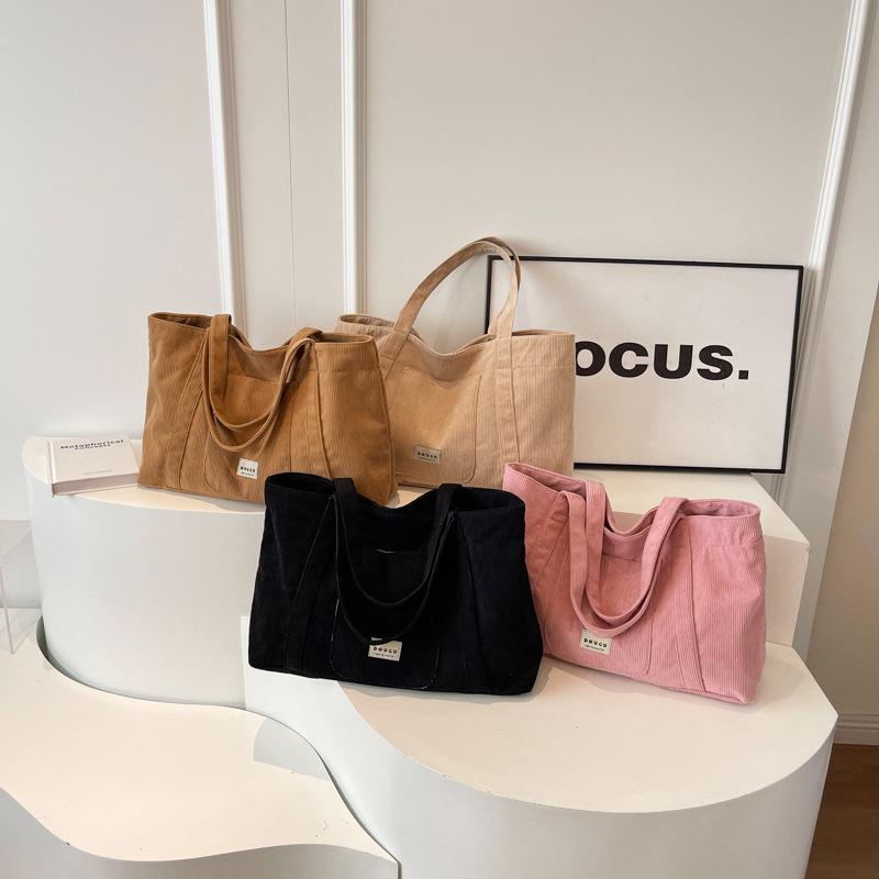 Borsa a tracolla in velluto a coste di grande capacità Borsa a mano da donna Borsa a tracolla in tinta unita