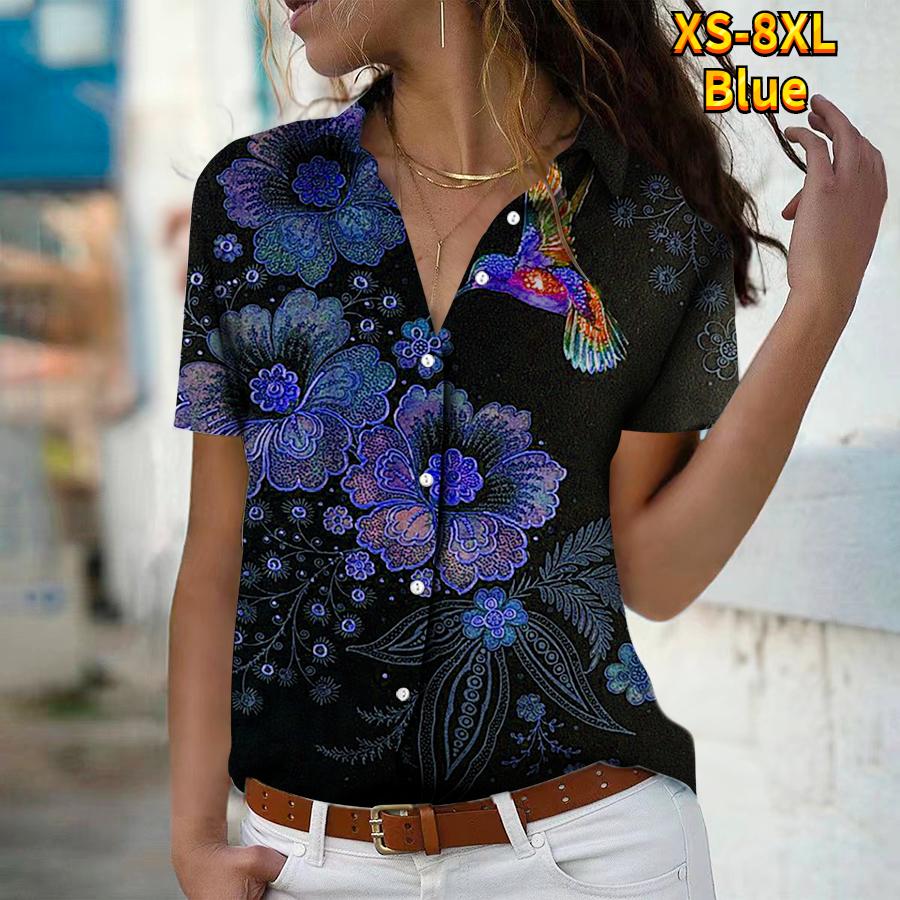 2025 Summer New Fashion Women's Animal Printed Short Sleeve V-neck Casual Button-down Shirt Top