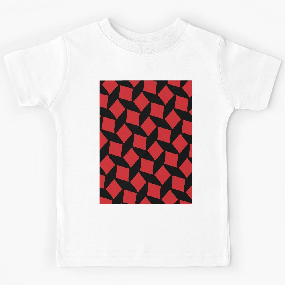 A striking pattern of red shapes set against a black background.  Kids T-Shirt 140