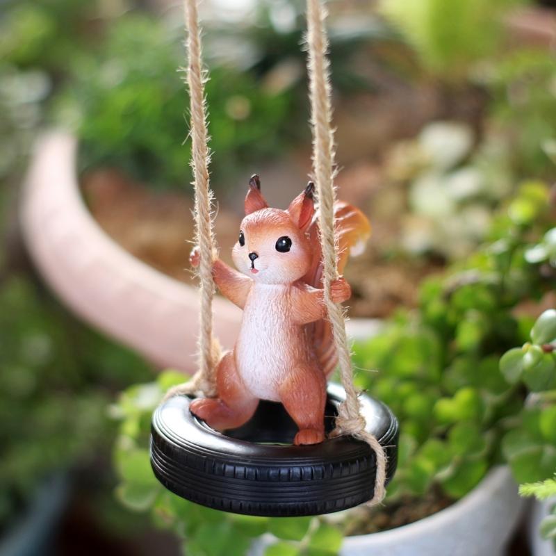 Resin Squirrel On A Tire Swing Figurine Cute Hanging Decors Ornament For Garden Balconies Patios And Home Decoration