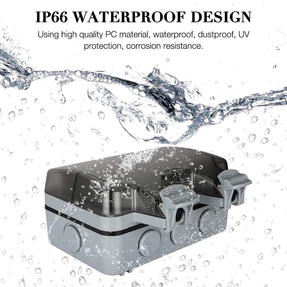 16A Outdoor Switched Waterproof Socket Wall Electrical Power Outlet Dual USB Ports 2 Gang