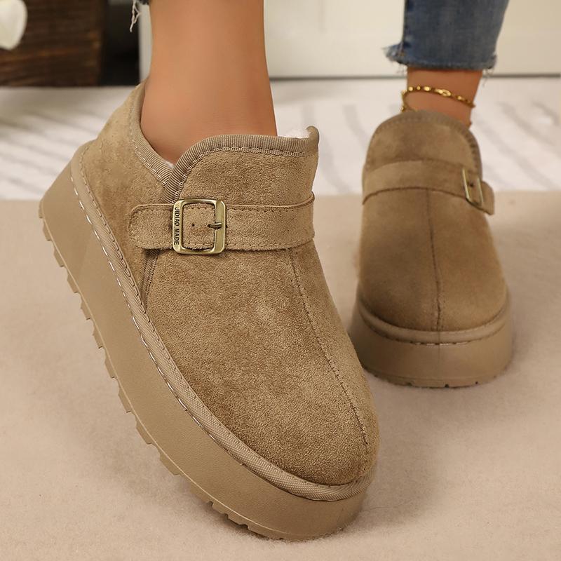 Faux Suede Platform Snow Boots Women Autumn Winter Thicken Plush Ankle Booties Mujer Non Slip Thick Sole Cotton Padded Shoes 43