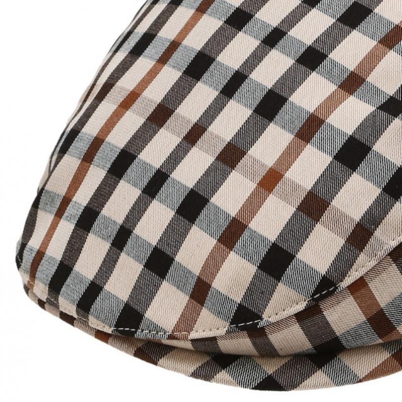 Daks Brown Check Leather Adjustable Strap Hunting Cap Dbhe5el01w2