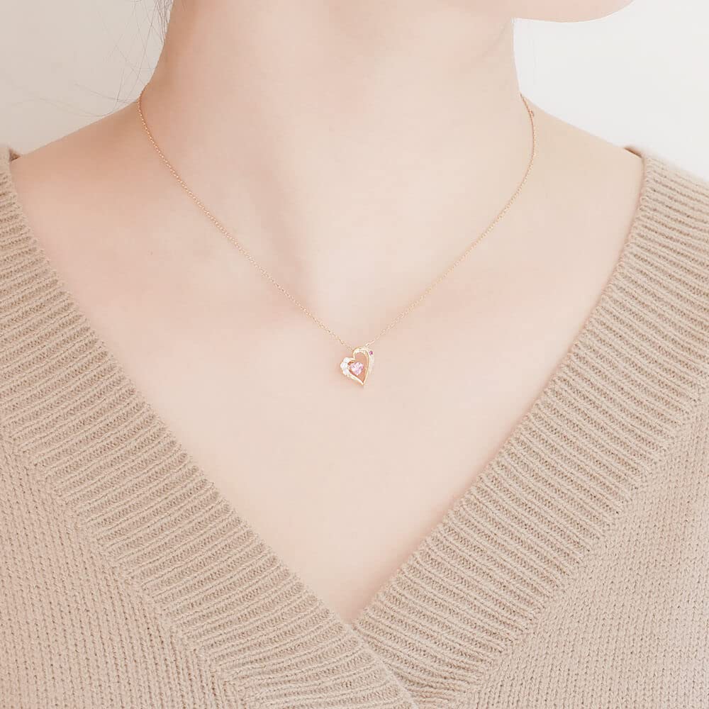 Necklace for Heart Feather Dancing Silver with Pink Gold Choice of Birthstone [Future Angel] Women, Design, Stone, Plating, [PG Plating_Pink] (July
