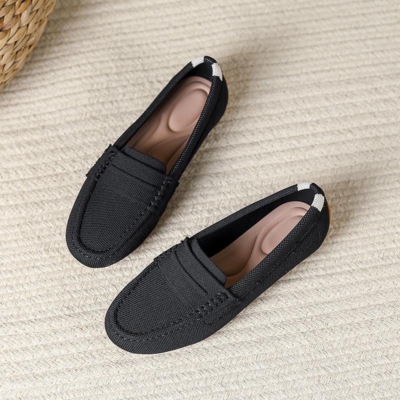 Doudou shoes one pedal flat bottom round head woven soft sole casual knitted single shoes pregnant women large size women's shoes fly knitting