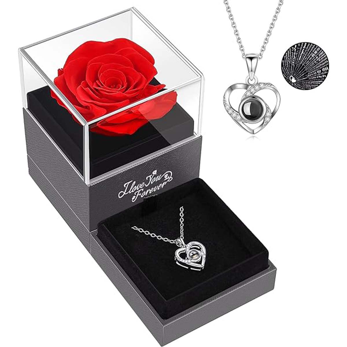 

1set Hollow Zircon Love Necklace Female MOTHER S Day Eternal Flower Artificial Flower Gift Box Jewelry Box