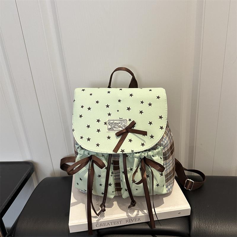 Schoolbag1011 Spring New Korean Version Niche Design Mint Green Backpack Retro Plaid Fashion Bow Backpack