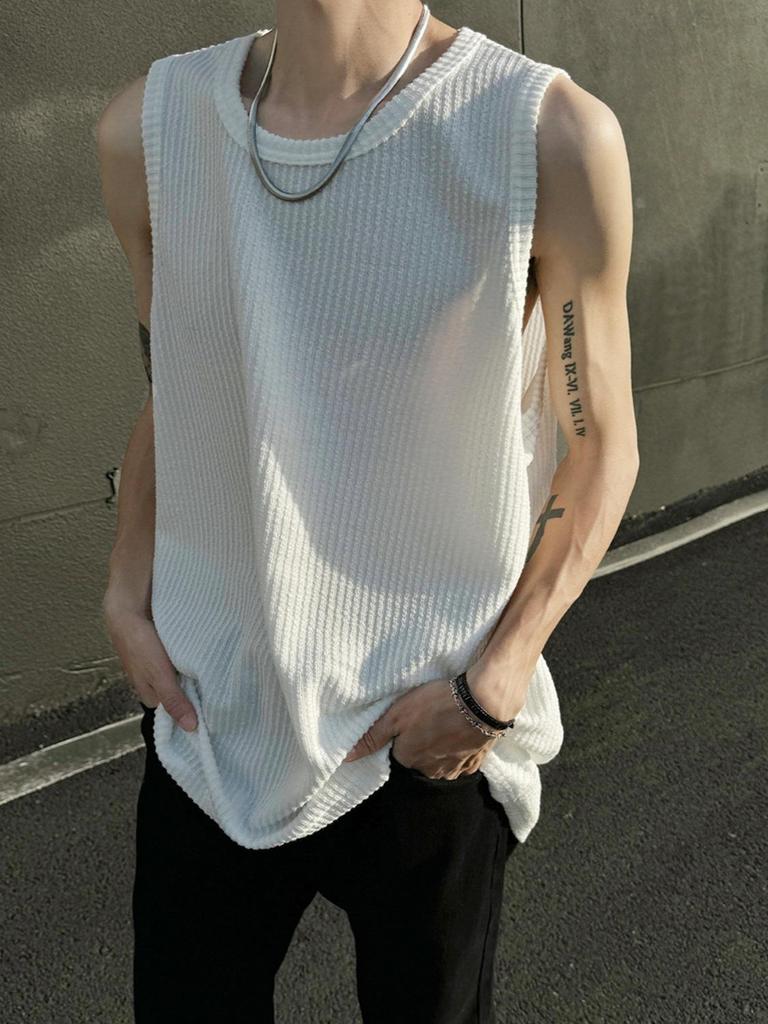 Men's Ice Silk Textured Sports Tank Top - Loose Fit Summer Sleeveless Camisole for Fitness