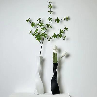 Jarrón de Cerámica Torsión Líneas Geométricas Jarrón de Flores Adornos Decorativos Abstractos Accesorios para Arreglos Florales Decoración del Hogar
