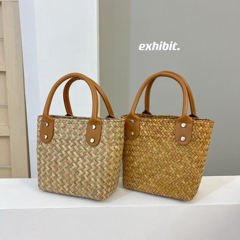 Retro Woven Handheld Tote With Letter Design For Summer Casuals