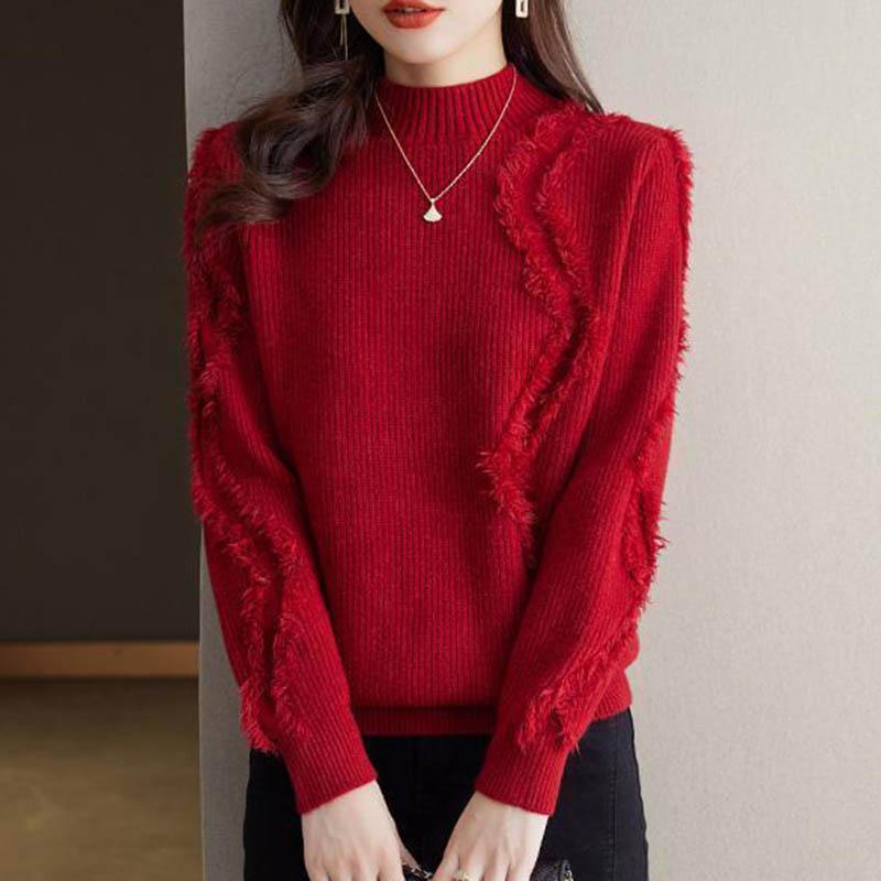 Sweater for Women Autumn Winter Thickened Warm Knitted Stretchy Long Sleeve High-neck Tops