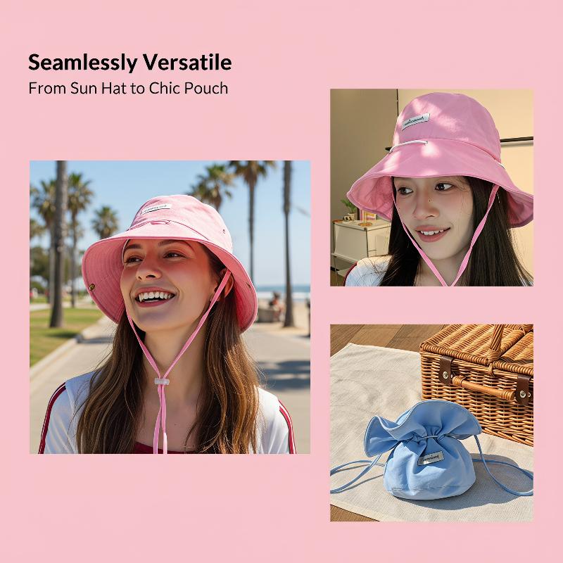 1Pcs Women Summer Quick-Drying Fisherman Hat Large Brim Sunshade Bucket Cap Korean Girl Beach Travel Caps Dual-Use Variable Bag