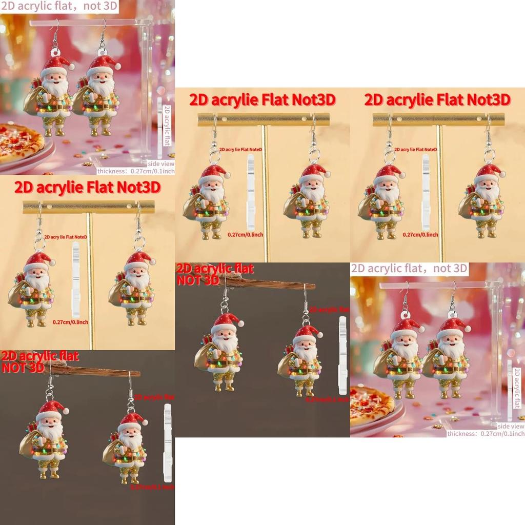 Santa Claus Acrylic Earrings With Silver Pins For Festive Holiday Gift