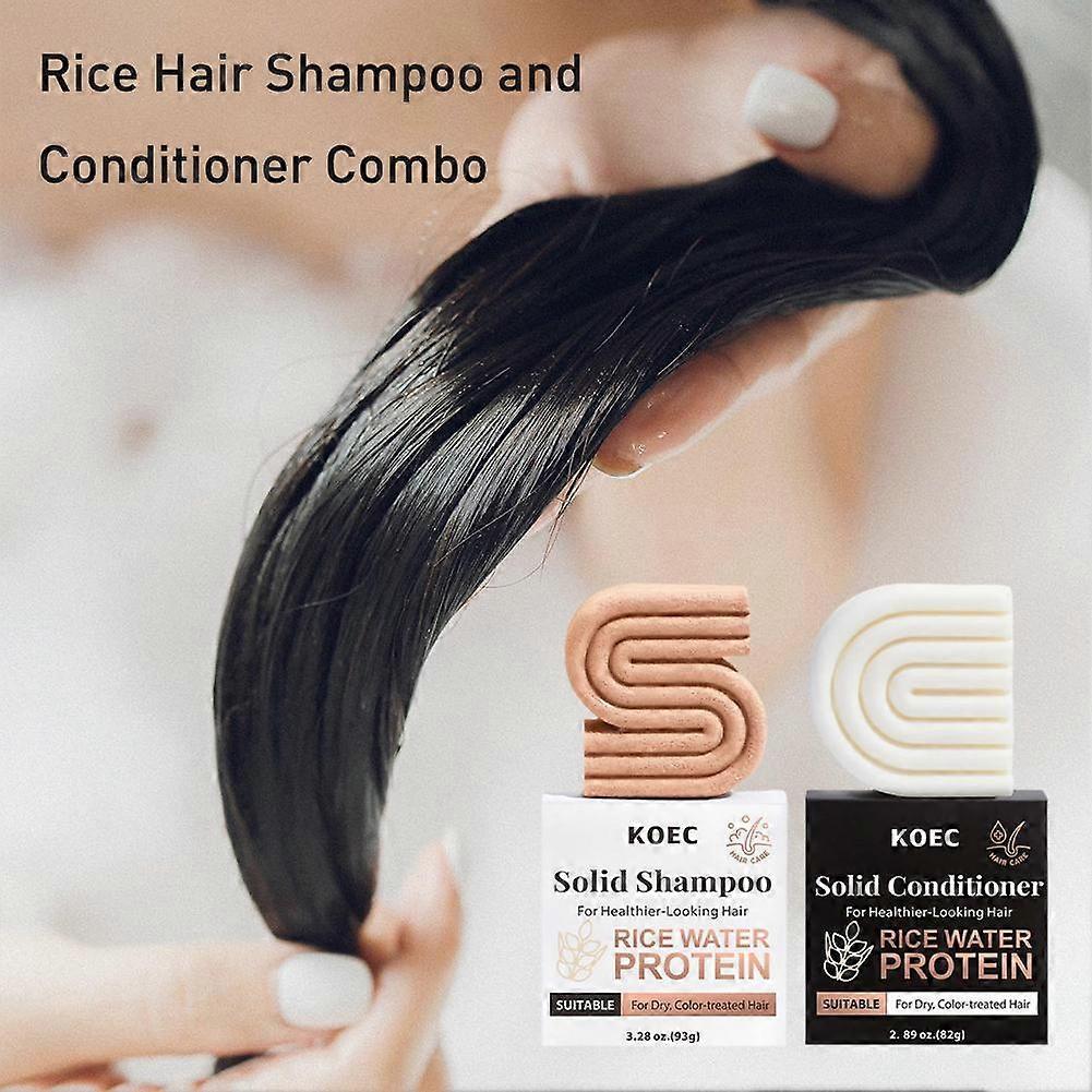 Solid Shampoo And Conditioner Bar Set With Natural Rice Essence Sulfate Free For Travel Eco Friendly Hair Care