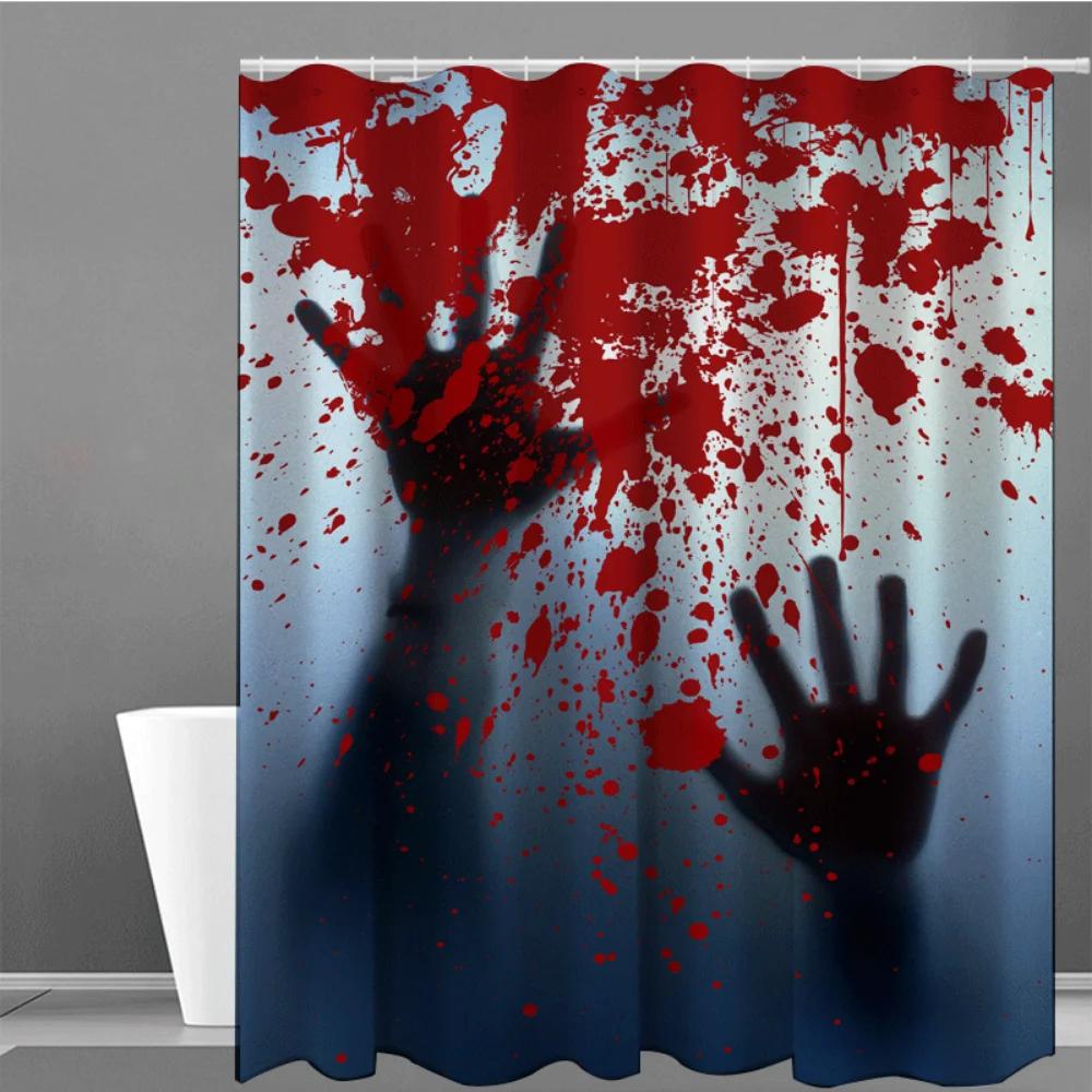 Scary Horror Bloody Splatter Shower Curtains Bathroom Accessories  Halloween Mold-Proof Art Deco Screen Handprint Bathroom Decor