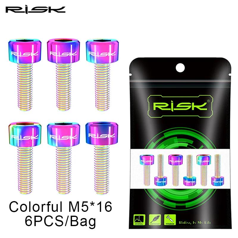 RISK Bicycle Stem Bolts 6PC M5 Bicycle Handlebar Screws Titanium Bike Stem Bolts Colorful Bike Handlebar Stem Screws for Cycling