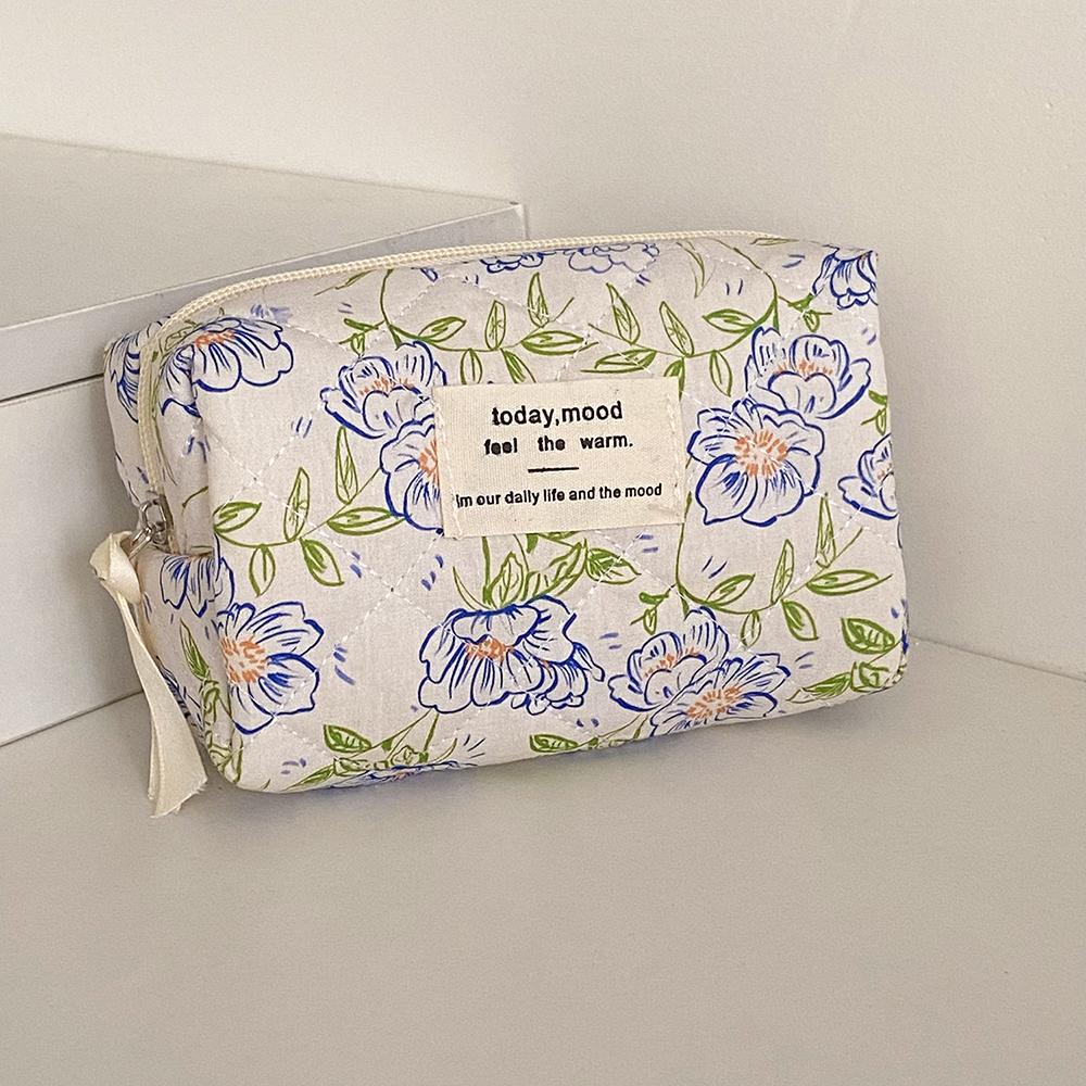 

New Vintage Flower Women Tote Cosmetic Bag Portable Makeup Travel Organizer Quilted Bag Handbag Tote Cotton Large Zipper Bag
