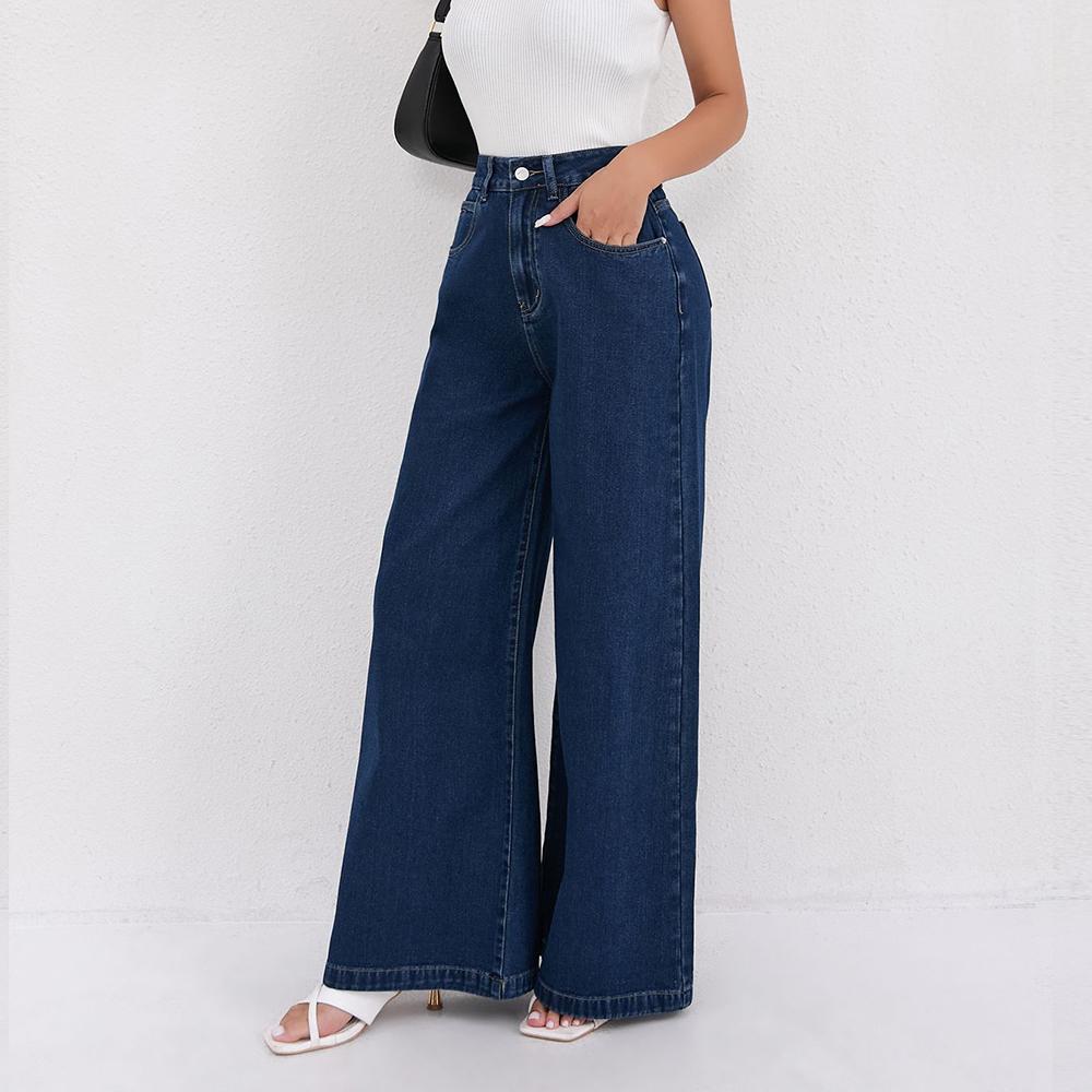 Puffanpop Women's Wide Leg Jeans High Waisted Denim Pants Loose Straight Boyfriend Jeans Plus Size Weekend Casual Denim Trousers