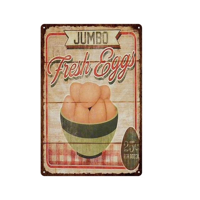 Vintage Farm Fresh Eggs Tin Sign  Rustic Chicken  Horse Metal Plate Poster for Farmhouse Kitchen Wall Decor