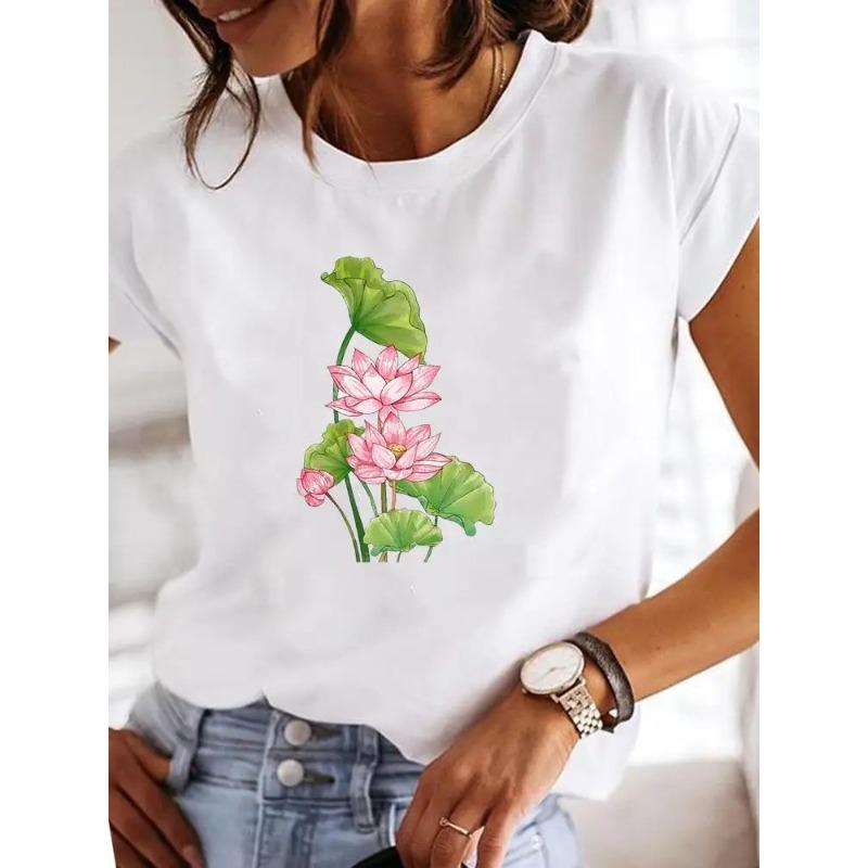 

Летний топ с круглым вырезом и принтом, модные повседневные милые женские футболки из чистого хлопка с короткими рукавами 3XL