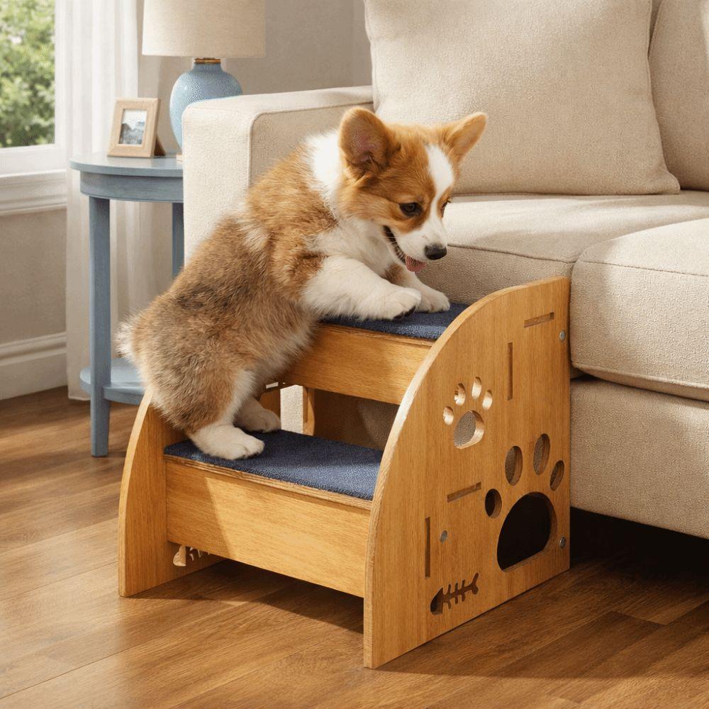 Non-Slip Wooden Dog Stairs Safety Railing Dog Ladder Pet Staircase for High Beds Sofas