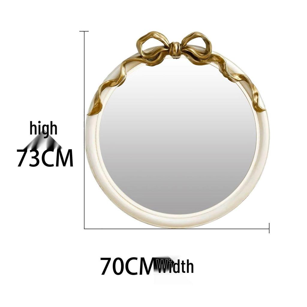 Retro European Bow Round Wall-Mounted Mirror for Bathroom or Bedroom Dressing Table