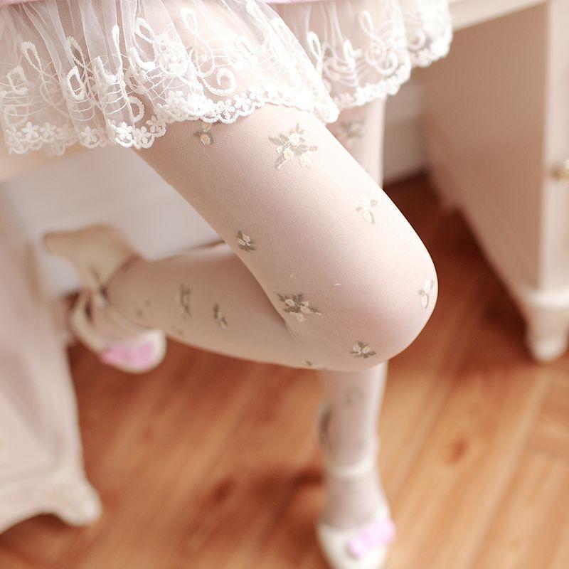 Spring-Summer Japanese Style Floral Pantyhose - Fresh Style Vintage White Sheer Stockings for Women