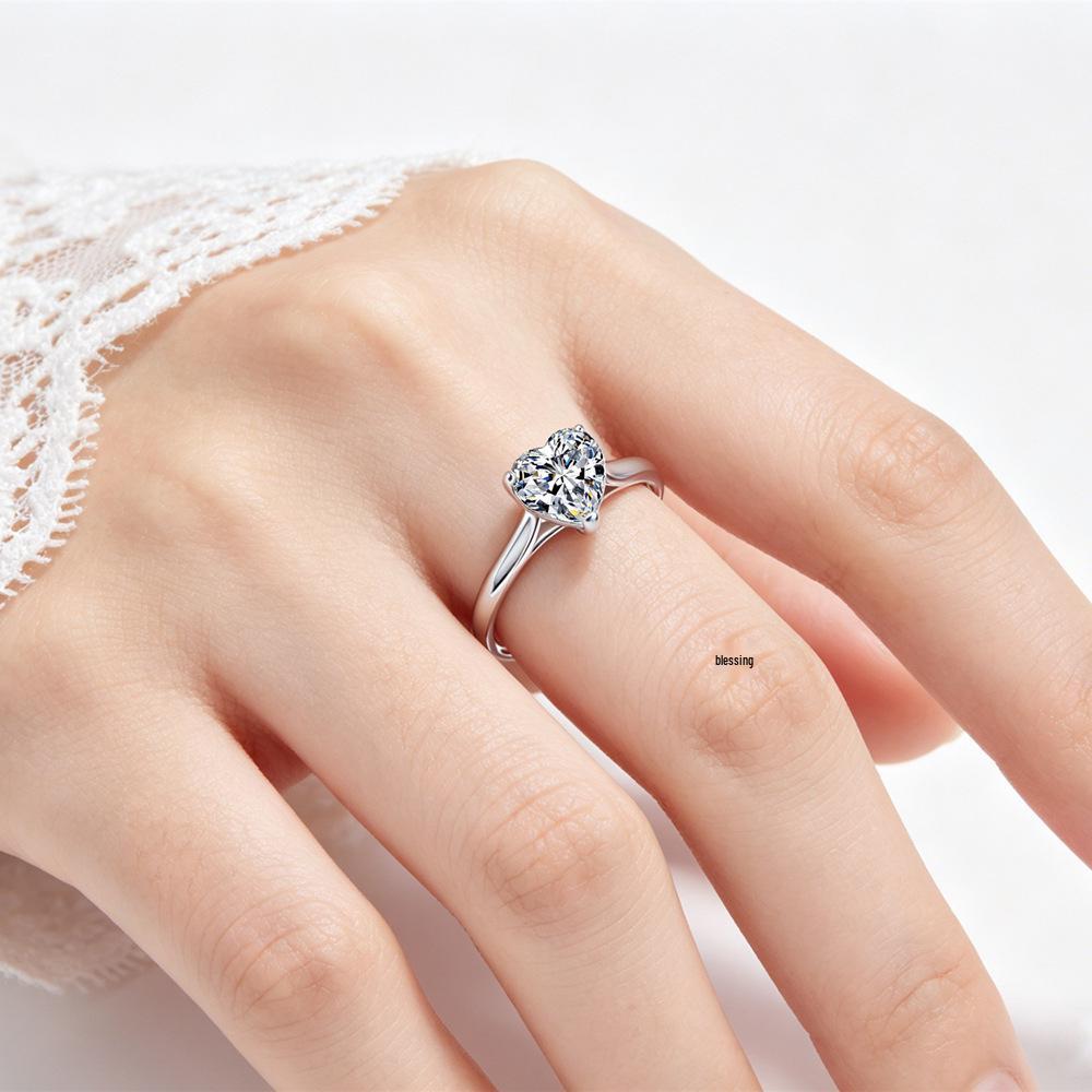 925 Sterling Silver Heart-Cut 2 Carat Moissanite Ring for Women, Rhodium-Plated, Elegant Proposal Wedding Band
