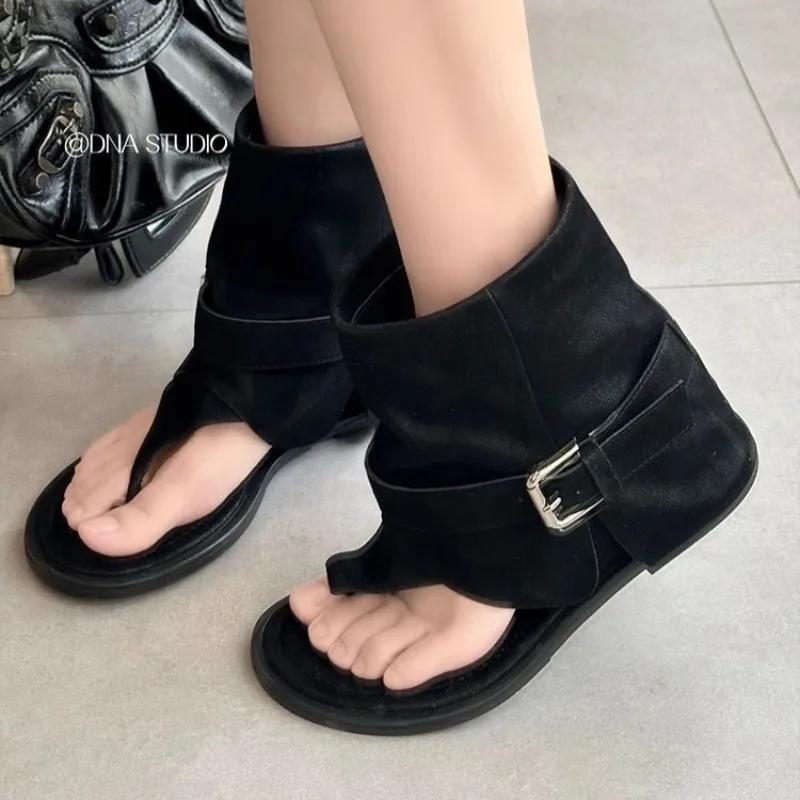 

Fashion 2025 Summer Retro Women s Sandals New Pinch Toe Belt Buckle Casual Fashion Trendy Chic Ankle Strap Design Sandals Boots Zapatos 39 чёрный