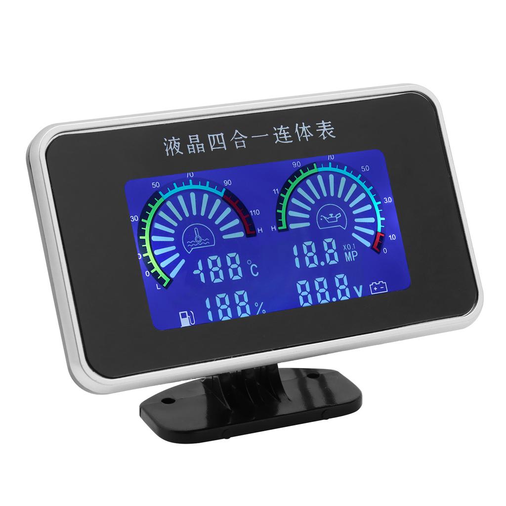 4 IN 1 LCD Meter Water Temperature Meter+Fuel Level Gauge+Oil Pressure Meter+Voltage with Sensor for Petrol Diesel Car 12V24V