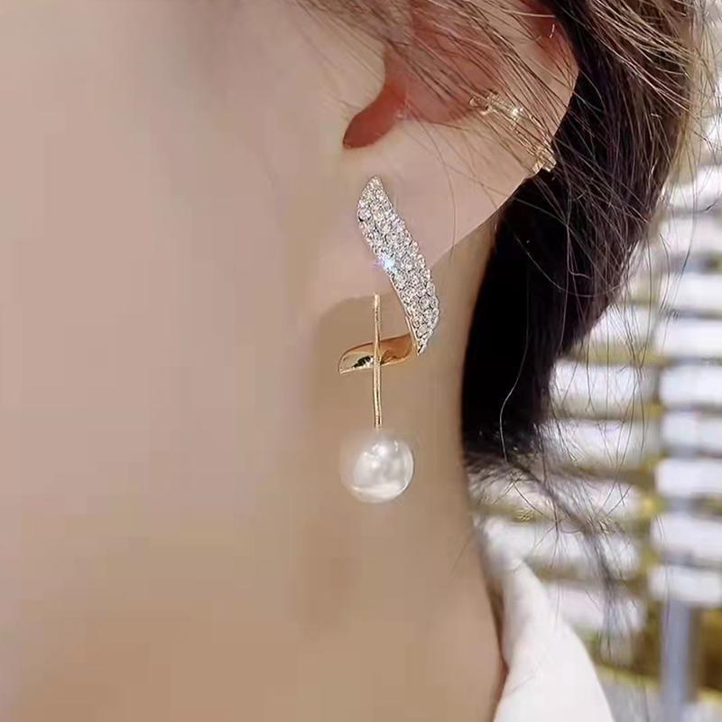 1 Pair Elegant Imitation Pearl Drop Earrings Women's Crystal Long Fringe Delicate Drop Earrings KTJ